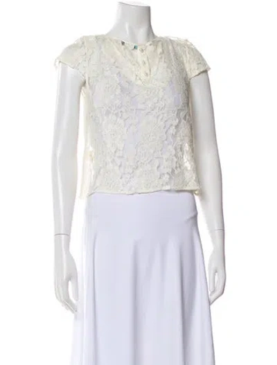 Pre-owned Alice And Olivia Lace Pattern Crew Neck Blouse In White