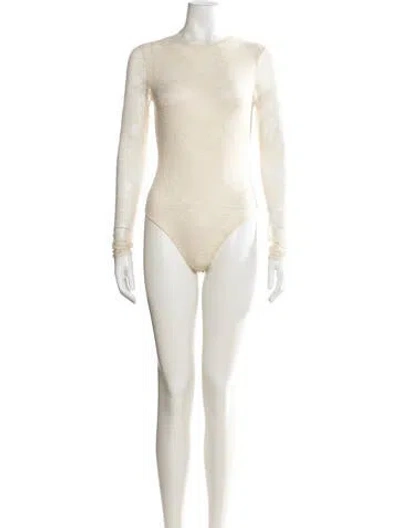 Pre-owned Alice And Olivia Lace Pattern Crew Neck Bodysuit In Neutral