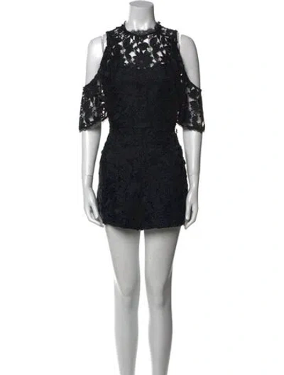 Pre-owned Alice And Olivia Lace Pattern Crew Neck Romper In Black