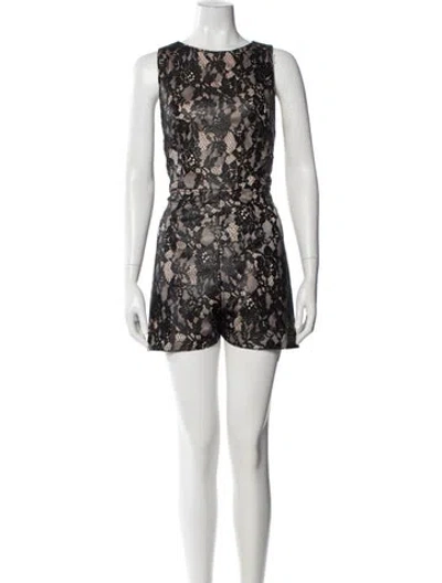 Pre-owned Alice And Olivia Lace Pattern Crew Neck Romper In Black