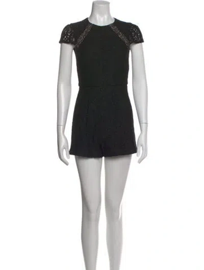 Pre-owned Alice And Olivia Lace Pattern Crew Neck Romper In Black