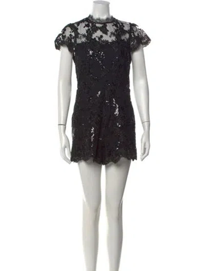 Pre-owned Alice And Olivia Lace Pattern Crew Neck Romper In Black