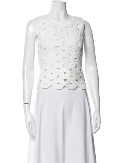Pre-owned Alice And Olivia Lace Pattern Crew Neck Sweater In White
