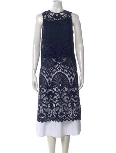 Pre-owned Alice And Olivia Lace Pattern Crew Neck Top In Blue