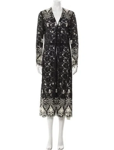 Pre-owned Alice And Olivia Lace Pattern Embroidered Accent Robe In Black
