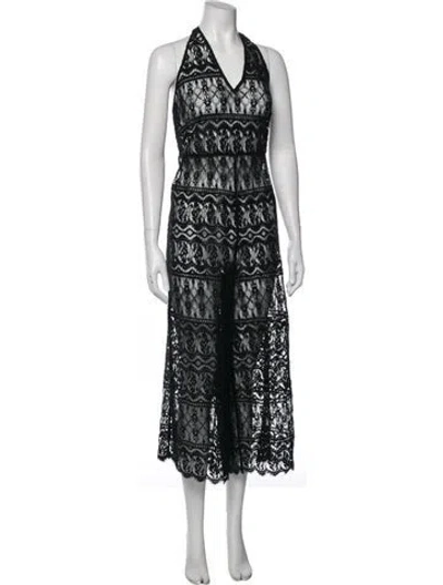 Pre-owned Alice And Olivia Lace Pattern Halterneck Jumpsuit In Black