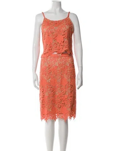 Pre-owned Alice And Olivia Lace Pattern Lace Trim Embellishment Skirt Set In Orange