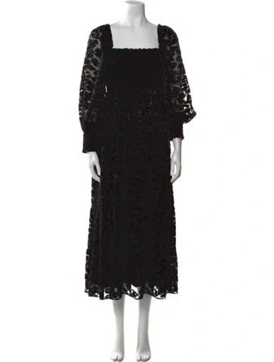 Pre-owned Alice And Olivia Lace Pattern Long Dress In Black