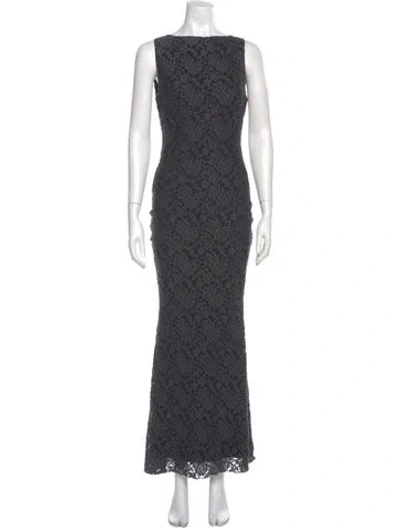 Pre-owned Alice And Olivia Lace Pattern Long Dress In Black