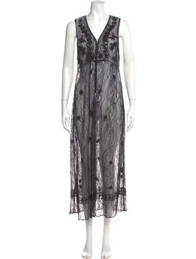 Pre-owned Alice And Olivia Lace Pattern Long Dress In Black