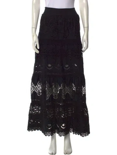Pre-owned Alice And Olivia Lace Pattern Long Skirt In Black
