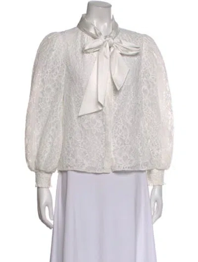 Pre-owned Alice And Olivia Lace Pattern Long Sleeve Blouse In Gray