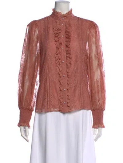 Pre-owned Alice And Olivia Lace Pattern Long Sleeve Blouse In Pink