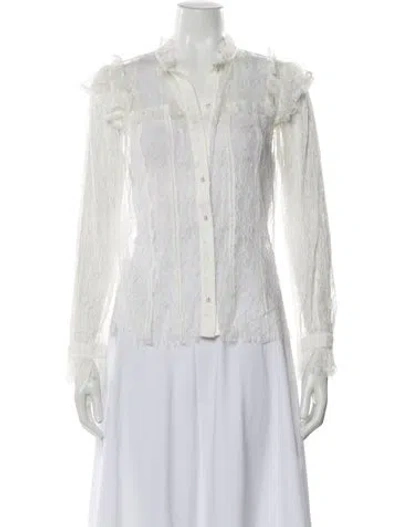 Pre-owned Alice And Olivia Lace Pattern Long Sleeve Blouse W/ Tags In White