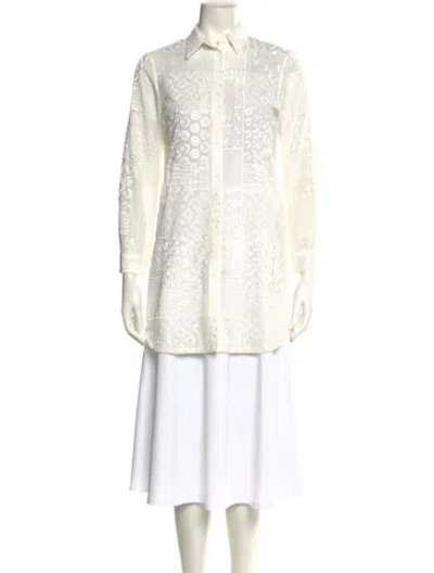 Pre-owned Alice And Olivia Lace Pattern Long Sleeve Tunic In Neutral