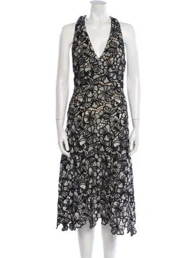 Pre-owned Alice And Olivia Lace Pattern Midi Length Dress In Black