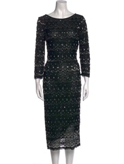 Pre-owned Alice And Olivia Lace Pattern Midi Length Dress In Black