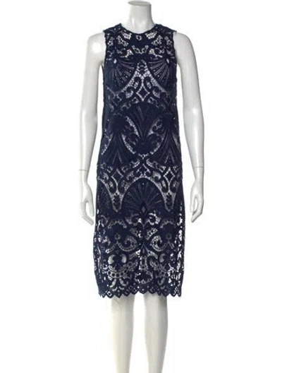 Pre-owned Alice And Olivia Lace Pattern Midi Length Dress In Blue