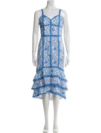 Pre-owned Alice And Olivia Lace Pattern Midi Length Dress In Blue