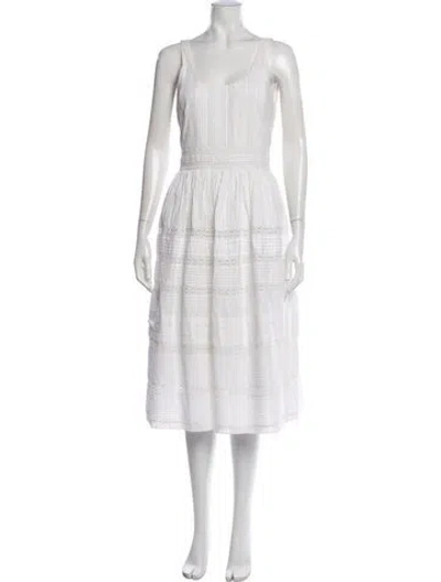 Pre-owned Alice And Olivia Lace Pattern Midi Length Dress In White