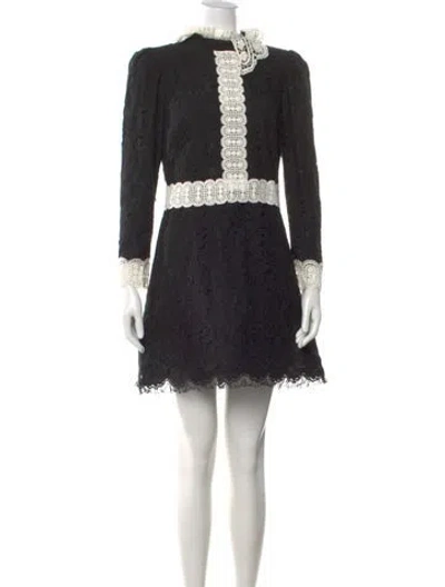 Pre-owned Alice And Olivia Lace Pattern Mini Dress In Black