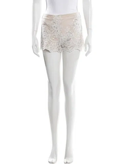 Pre-owned Alice And Olivia Lace Pattern Mini Shorts In White