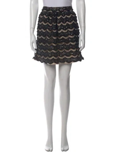 Pre-owned Alice And Olivia Lace Pattern Mini Skirt In Black
