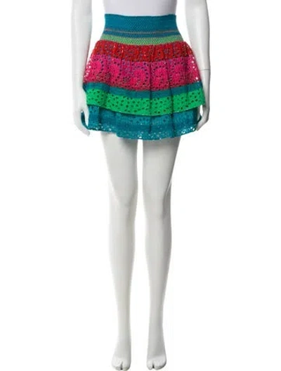 Pre-owned Alice And Olivia Lace Pattern Mini Skirt In Blue