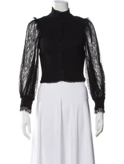 Pre-owned Alice And Olivia Lace Pattern Mock Neck Blouse In Black