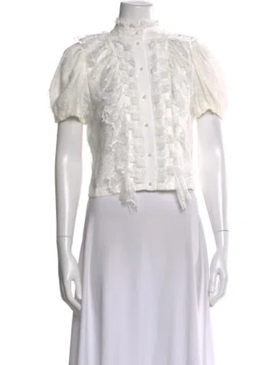 Pre-owned Alice And Olivia Lace Pattern Mock Neck Blouse W/ Tags In White