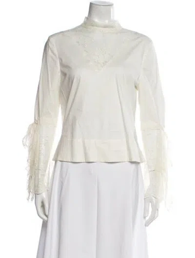 Pre-owned Alice And Olivia Lace Pattern Mock Neck Blouse In White