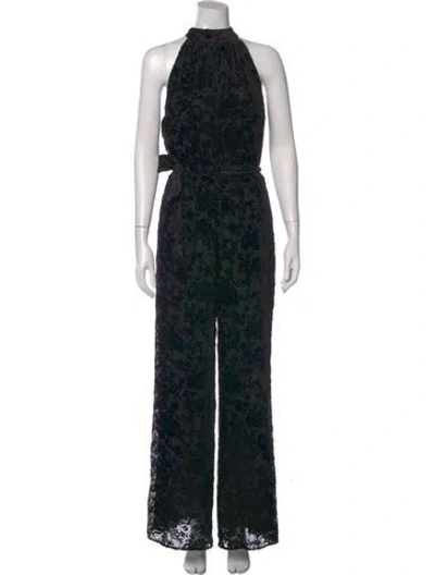 Pre-owned Alice And Olivia Lace Pattern Mock Neck Jumpsuit In Black