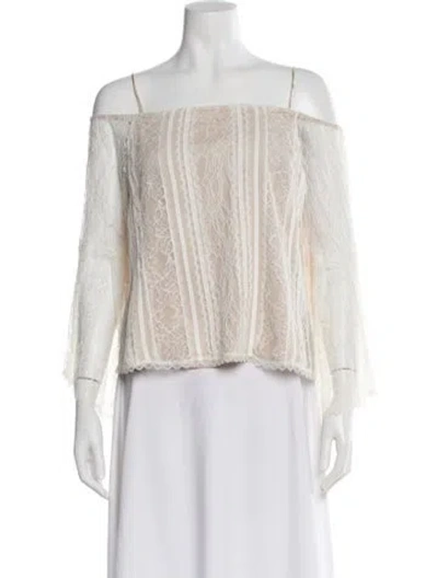 Pre-owned Alice And Olivia Lace Pattern Off-the-shoulder Blouse In White