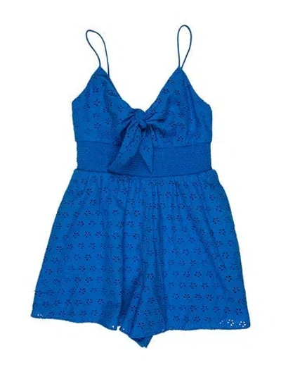 Pre-owned Alice And Olivia Lace Pattern Plunge Neckline Romper In Blue