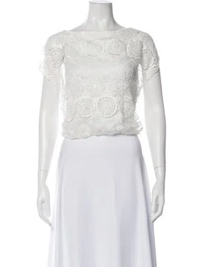 Pre-owned Alice And Olivia Lace Pattern Scoop Neck Top In White