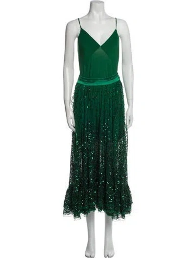 Pre-owned Alice And Olivia Lace Pattern Sequin Embellishments Skirt Set In Green