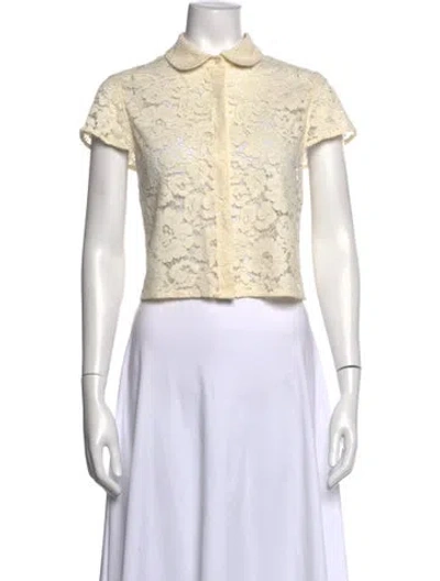 Pre-owned Alice And Olivia Lace Pattern Short Sleeve Blouse In Neutral
