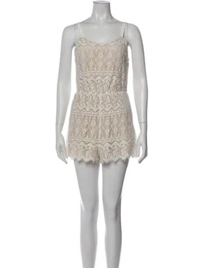Pre-owned Alice And Olivia Lace Pattern Square Neckline Romper In White
