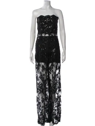 Pre-owned Alice And Olivia Lace Pattern Strapless Jumpsuit In Black