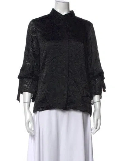Pre-owned Alice And Olivia Lace Pattern Three-quarter Sleeve Blouse In Black