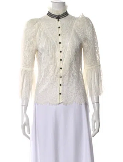 Pre-owned Alice And Olivia Lace Pattern Three-quarter Sleeve Blouse In Multi
