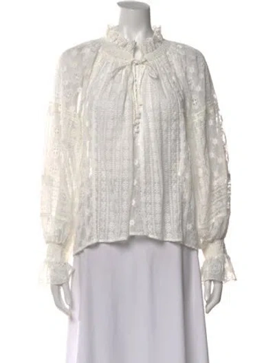 Pre-owned Alice And Olivia Lace Pattern Tie Neck Blouse In Neutral