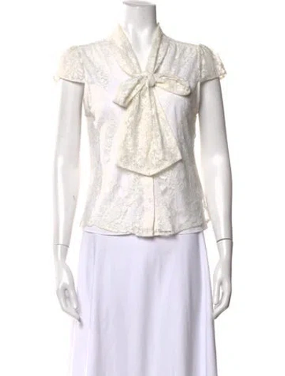 Pre-owned Alice And Olivia Lace Pattern Tie Neck Blouse In Neutrals