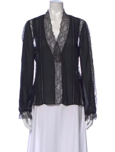 Pre-owned Alice And Olivia Lace Pattern V-neck Blouse In Black