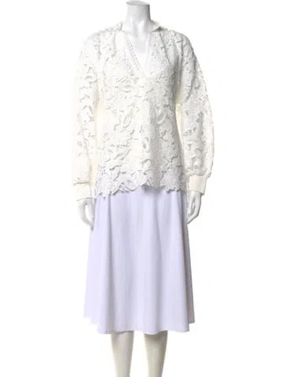 Pre-owned Alice And Olivia Lace Pattern V-neck Blouse In Neutrals