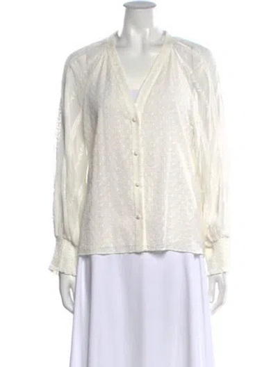 Pre-owned Alice And Olivia Lace Pattern V-neck Blouse In White