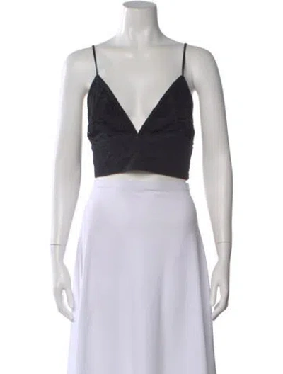 Pre-owned Alice And Olivia Lace Pattern V-neck Crop Top In Black