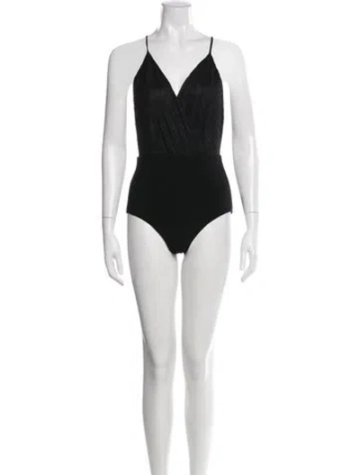 Pre-owned Alice And Olivia Lace Pattern V-neck Jumpsuit In Black