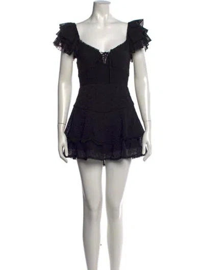 Pre-owned Alice And Olivia Lace Pattern V-neck Jumpsuit In Black