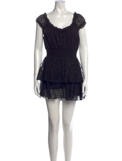 Pre-owned Alice And Olivia Lace Pattern V-neck Jumpsuit In Black